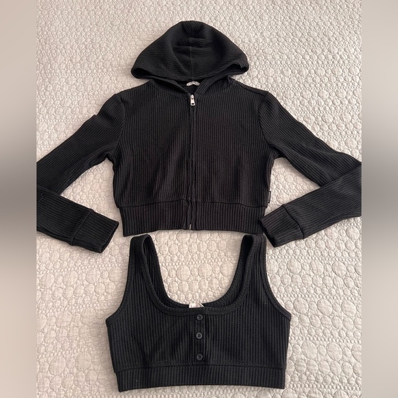 Adanola Waffle Lounge Set in Black - Picture 4 of 6